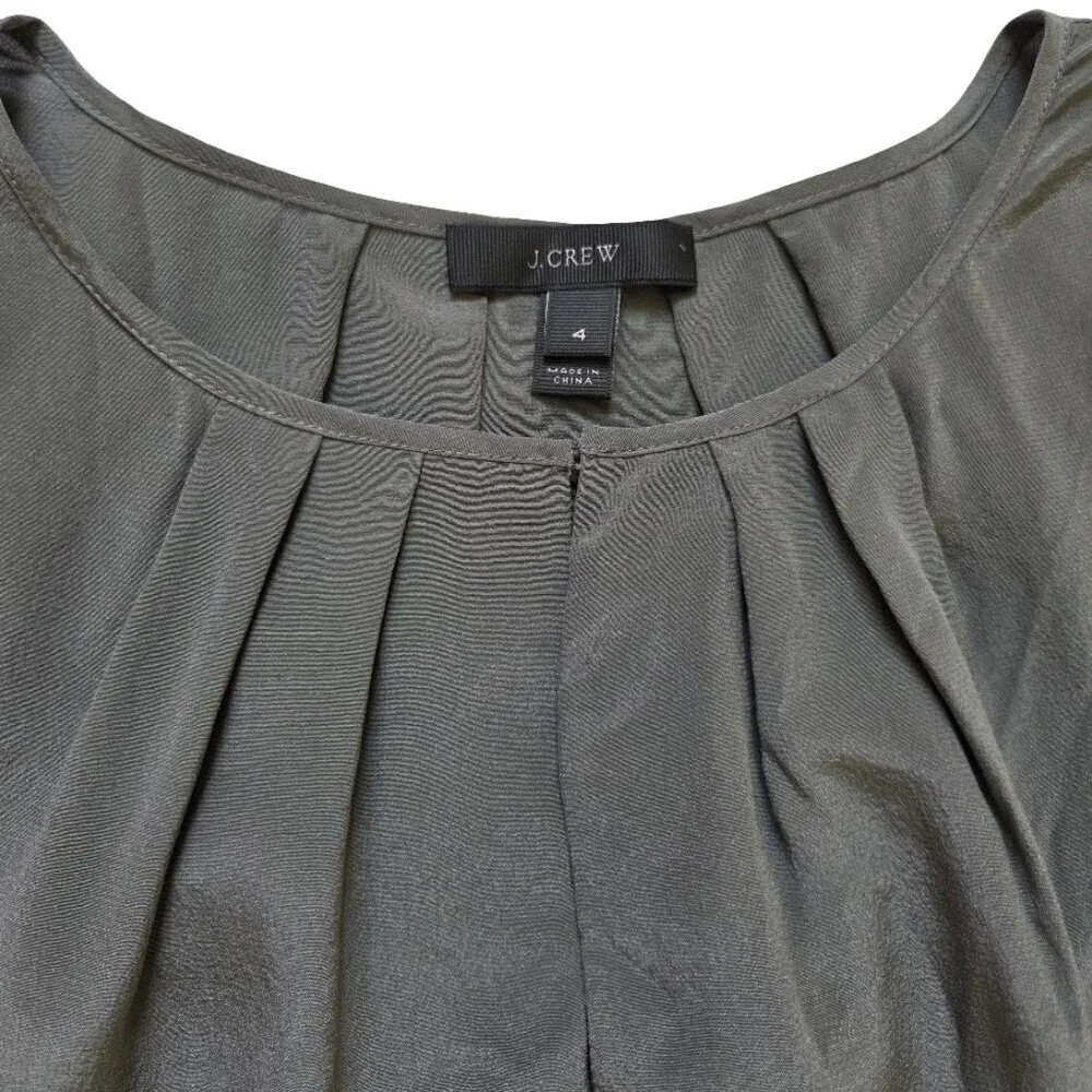 J Crew Blouse Womens 4 Gray 100% Silk Blouse Cap Sleeve Business Casual Classic